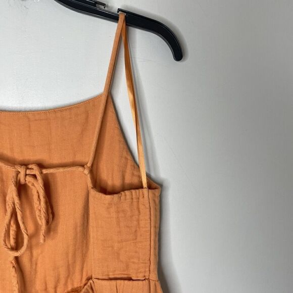 LOUNA Mini Dress Womens Medium Orange Tiered Shift Strappy Open Back Cotton - Picture 8 of 13